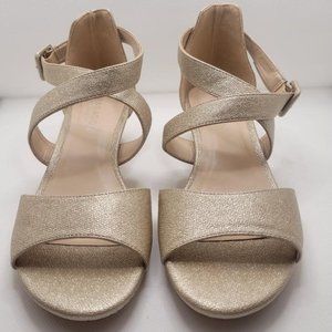 New Women's Paradox London Jagger Wedge Sandal, Size 6.5M, Champagne/Gold